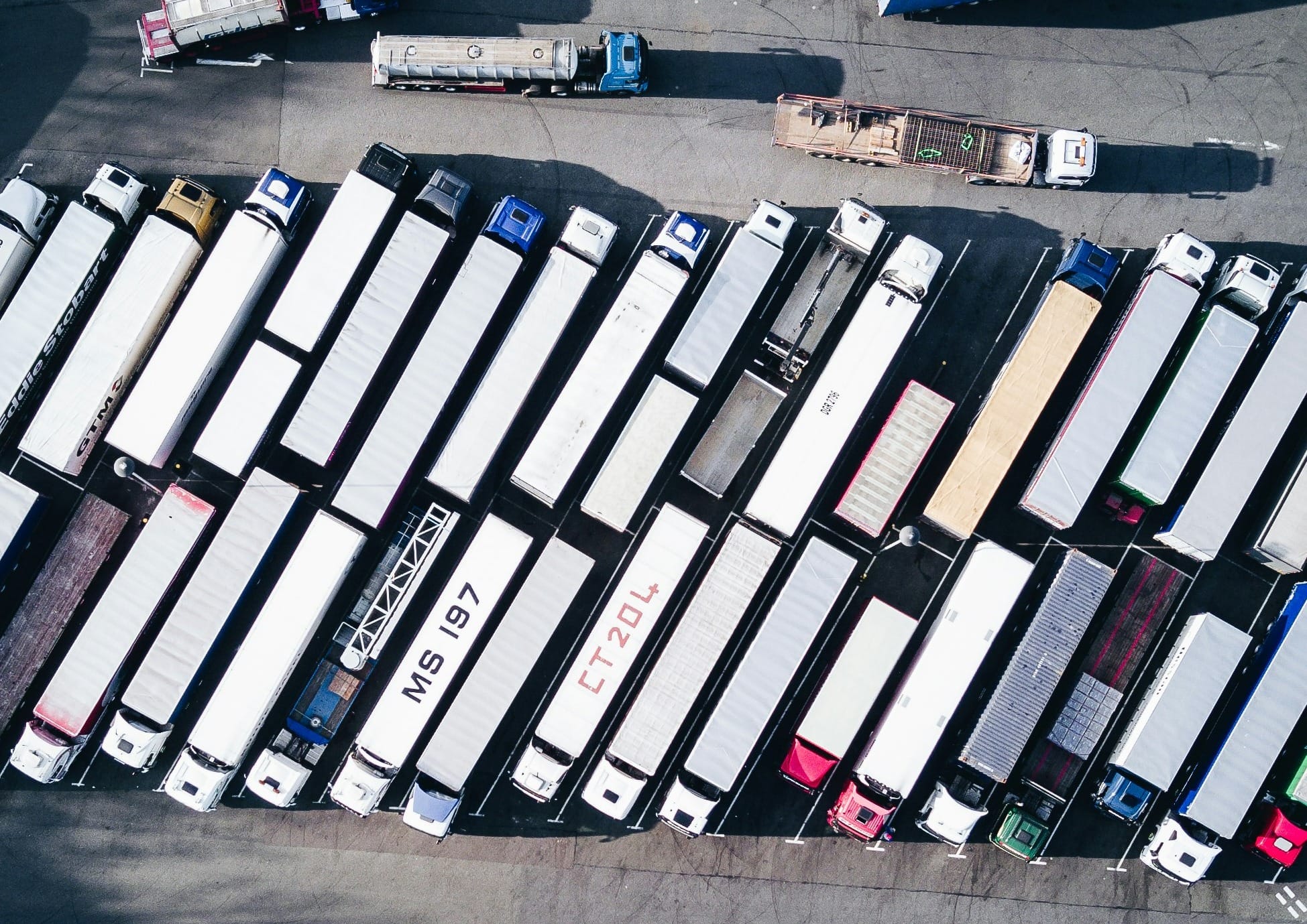 aerial photography of freight truck lot